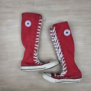 Converse Knee High Tall Lace Up Shoes Red Zip Sneakers Shoes Size 6